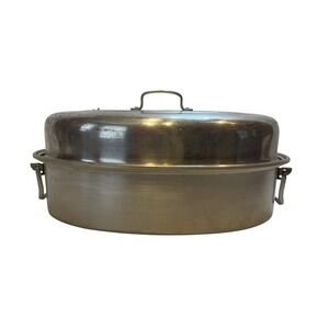 Vintage Oval Aluminum Roasting Pan with Domed‎ Vented Lid Silver 18.5 Inch
